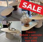 Travertin eettafel + salontafel VAN €1.099 VOOR €899 NIEUW, Huis en Inrichting, Tafels | Eettafels, Overige materialen, 50 tot 100 cm