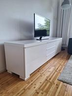 WIT DRESSOIR / TV-MEUBEL MET GLASPLAAT – 180 CM BREED, Ophalen, Gebruikt, Glas, 150 tot 200 cm