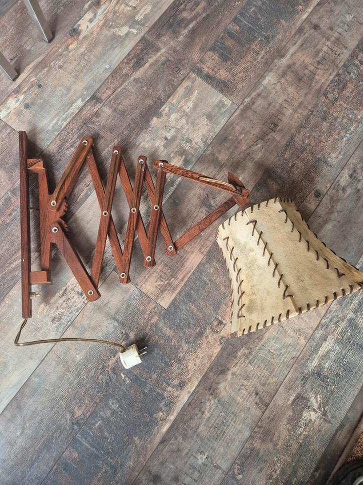 Jaren 50 - 60 houten schaarlamp, Antiek en Kunst, Antiek | Lampen, Ophalen of Verzenden
