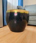 Mobach plantenbak - Uniek blauw glazuur & bladgoud, Tuin en Terras, Bloempotten, Ophalen, Rond, Kunststof, 40 cm of meer