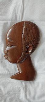 Vintage houtsnijwerk gezicht uit Afrika, Antiek en Kunst, Kunst | Beelden en Houtsnijwerken, Ophalen of Verzenden