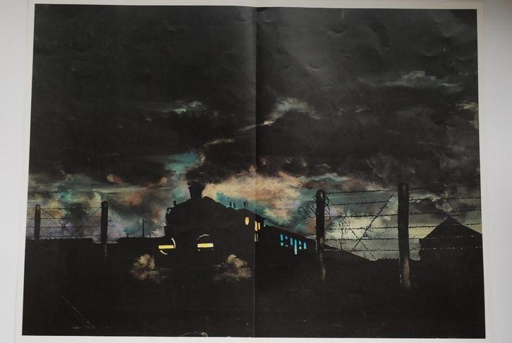 Poster 'Westerbork-trein' (1994), Verzamelen, Foto's en Prenten, Zo goed als nieuw, 1940 tot 1960, Verzenden