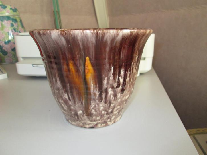 Bruin met oranje retro (hippietijd) bloempot, Huis en Inrichting, Woonaccessoires | Spiegels, Zo goed als nieuw, Minder dan 50 cm