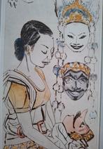 Indonesische Gekleurde ets 1984. Met titel, Antiek en Kunst, Kunst | Tekeningen en Foto's, Ophalen of Verzenden