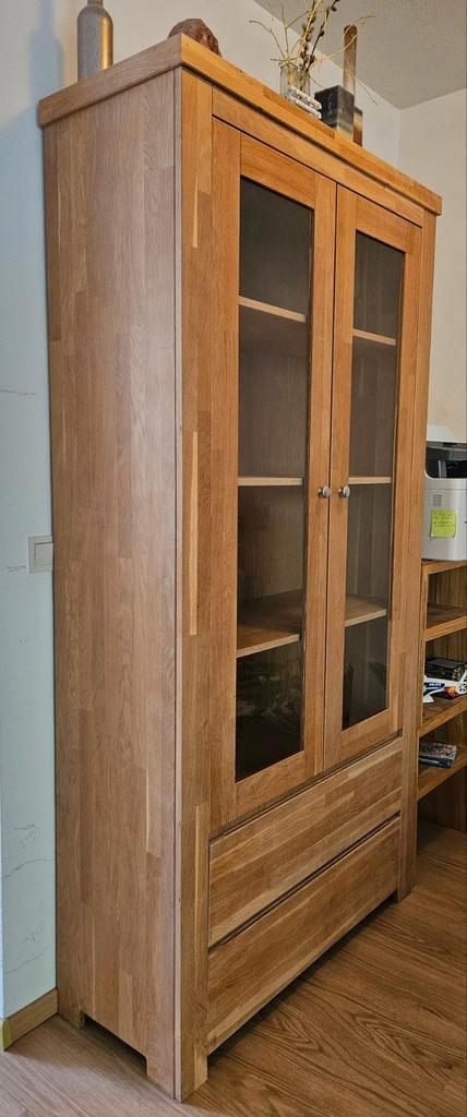 Eikenhouten vitrinekast Karwei 2 meter hoog, Huis en Inrichting, Kasten | Vitrinekasten, Zo goed als nieuw, 200 cm of meer, 50 tot 100 cm