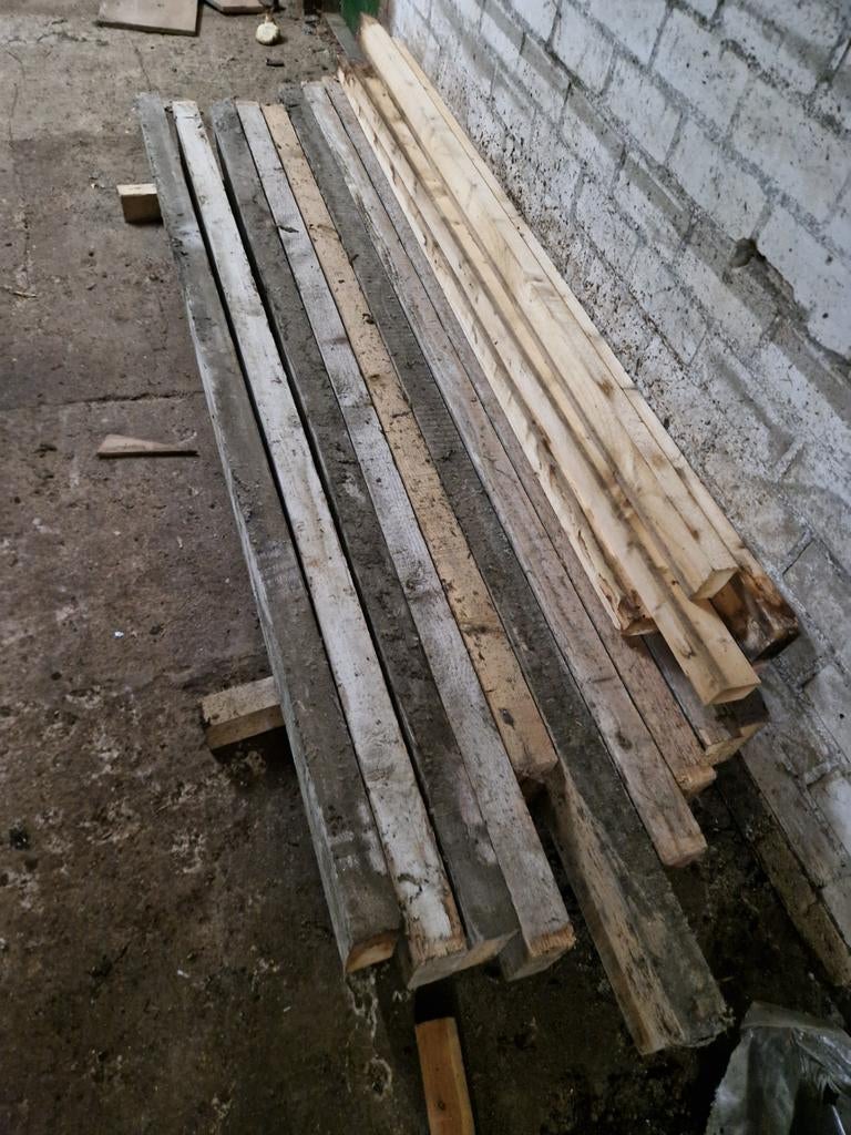 Gebruikte houten balken - 10 stuks, Doe-het-zelf en Verbouw, Hout en Planken, Ophalen, Gebruikt, 200 tot 250 cm, 50 mm of meer