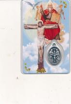 Geplastificeerd devotie prentje H. Drie-Eenheid met medaille, Ophalen of Verzenden, Zo goed als nieuw, Kaart of Prent, Christendom | Katholiek