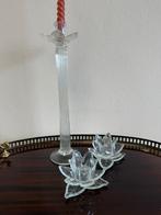 Vintage antiek set glazen kandelaars bloem lelie, Ophalen of Verzenden, Glas