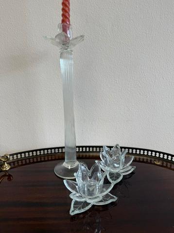 Vintage antiek set glazen kandelaars bloem lelie  beschikbaar voor biedingen