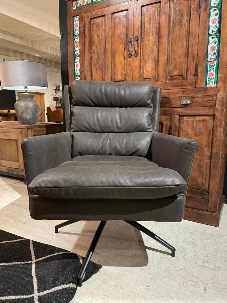 Leren draai stoel Haveco, Huis en Inrichting, Stoelen, Nieuw, Eén, Leer, Grijs, Ophalen of Verzenden