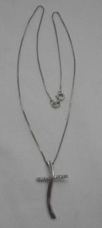 Zilveren ketting met kruis hanger met steentjes nr.2282, Met hanger, Verzenden, Zo goed als nieuw, Zilver