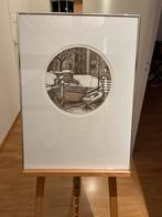 Winterse boot tekening in lijst, Antiek en Kunst, Ophalen of Verzenden