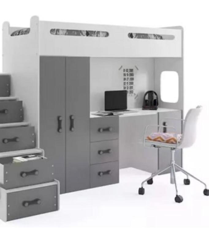 2e hands hoogslaper met bureau & kast, Kinderen en Baby's, Kinderkamer | Commodes en Kasten, Zo goed als nieuw, Kast, 105 cm of meer