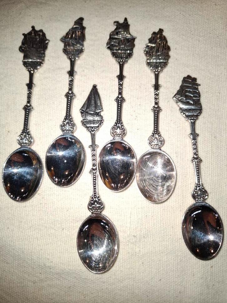 Vintage Theelepeltjes Historische Schepen 1960, Antiek en Kunst, Antiek | Bestek, Ophalen of Verzenden