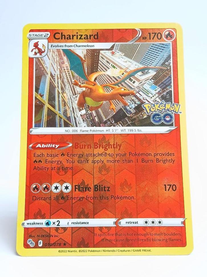 Pokémon - GO - Charizard - 010/078 - Reverse Holo, Hobby en Vrije tijd, Verzamelkaartspellen | Pokémon, Zo goed als nieuw, Losse kaart