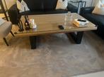 Eiken Salon tafel met glasplaat, Ophalen of Verzenden, Zo goed als nieuw, Rechthoekig, Minder dan 50 cm