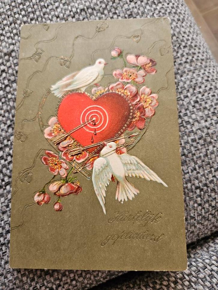Oude Valentijnskaart - Hart met Duiven, Verzamelen, Ansichtkaarten | Buitenland, Gelopen, Duitsland, 1920 tot 1940, Ophalen of Verzenden