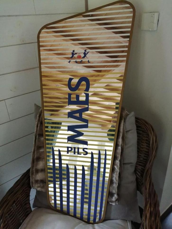 PRACHTIGE OUDE GROTE MAES PILS SPIEGEL 100X43 CM VINTAGE, Verzamelen, Merken en Reclamevoorwerpen, Gebruikt, Reclamebord, Ophalen of Verzenden