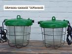 Vintage oude groene korflamp / kooilamp / bully D28 H30, Ophalen of Verzenden, Gebruikt, Glas, Stoer, robuust, vintage , oud, bully, bulleye, industrieel