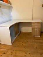 Hoekbureau wit met houtfineer, Huis en Inrichting, Bureaus, Ophalen, Zo goed als nieuw