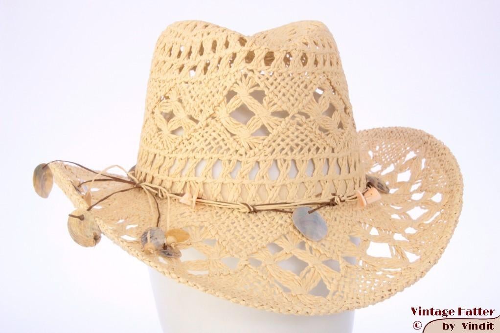 Zomer Western hoed Hawkins geel beige met schelpen 56 en 57, 56 of 57 cm (M, 7 of 7⅛ inch), Hoed, Hawkins, Nieuw