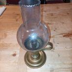 Antieke olielamp met glazen kap, Ophalen of Verzenden