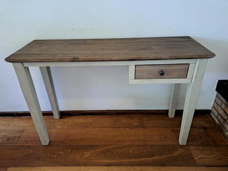 Houten side table schrijftafel met lade links of rechts, Huis en Inrichting, Tafels | Sidetables, Gebruikt, 25 tot 50 cm, 100 tot 150 cm