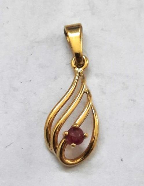 Prachtig double hangertje met rood steentje, Sieraden, Tassen en Uiterlijk, Kettinghangers, Zo goed als nieuw, Goud, Overige voorstellingen