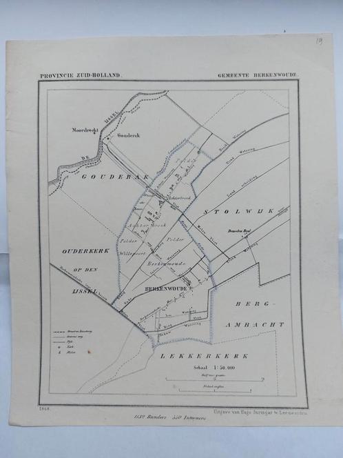 19 / Berkenwoude Gouderak Moordrecht Litho 1868 J. Kuyper, Antiek en Kunst, Kunst | Litho's en Zeefdrukken, Ophalen of Verzenden