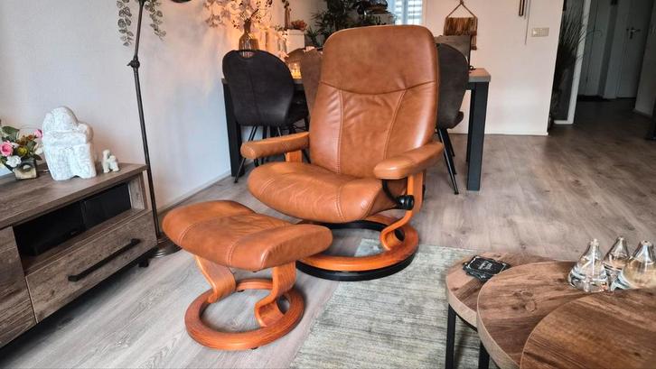 Stressless Comfortabele Relax Fauteuil met Voetenbank, Huis en Inrichting, Fauteuils, Gebruikt, Hout, Leer, 75 tot 100 cm, 75 tot 100 cm