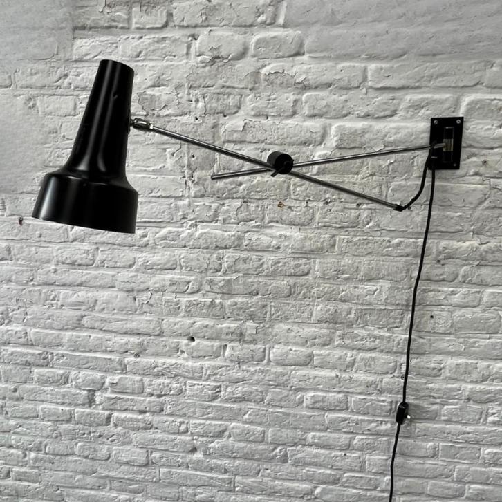 midcdentury wandlamp / hengellamp zwart staal - industrieel, Huis en Inrichting, Lampen | Wandlampen, Gebruikt, Ophalen of Verzenden