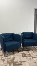 2 Fauteuils blauw stof metalen poot, Ophalen, 75 tot 100 cm, Zo goed als nieuw, Stof
