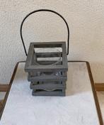 retro waxinelicht houder houten lantaarn rond glas mozaïek, Huis en Inrichting, Woonaccessoires | Kandelaars en Kaarsen, Ophalen of Verzenden