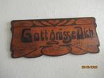 ART NOUVEAU HOUTSNIJWERK - SPREUK- GOTT GRUSSE DICH- CA 1910, Ophalen of Verzenden