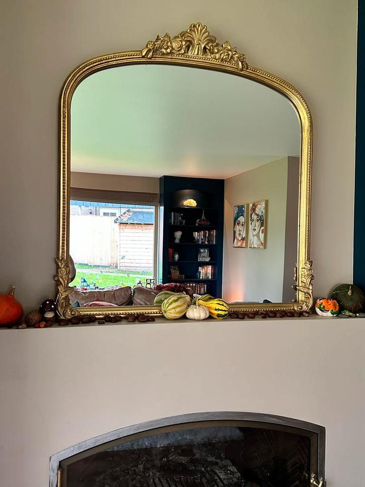 Gouden Brocante Spiegel, Huis en Inrichting, Woonaccessoires | Spiegels, Zo goed als nieuw, 75 tot 100 cm, 100 tot 150 cm, Ovaal
