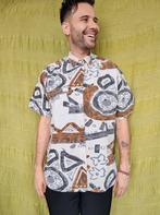 Vintage overhemd / shirt / print / beige / bruin / large / L, Kleding | Heren, Albert Cuypstr 168a, Beige, Vintage, Ophalen of Verzenden