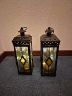 2x Windlicht Metaal met Glas, Kaarsjes en verlichting, Huis en Inrichting, Woonaccessoires | Kandelaars en Kaarsen, Ophalen, 25 tot 50 cm