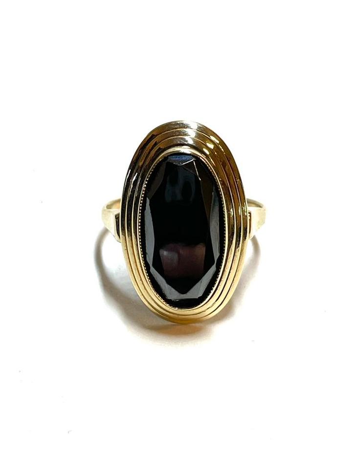 14k gouden ring met een hematiet, Sieraden, Tassen en Uiterlijk, Ringen, Zo goed als nieuw, Dame, Kleiner dan 17, Goud, Goud, Met edelsteen