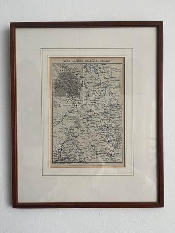 Vintage Duitse landkaart in houten lijst met glas beschikbaar voor biedingen