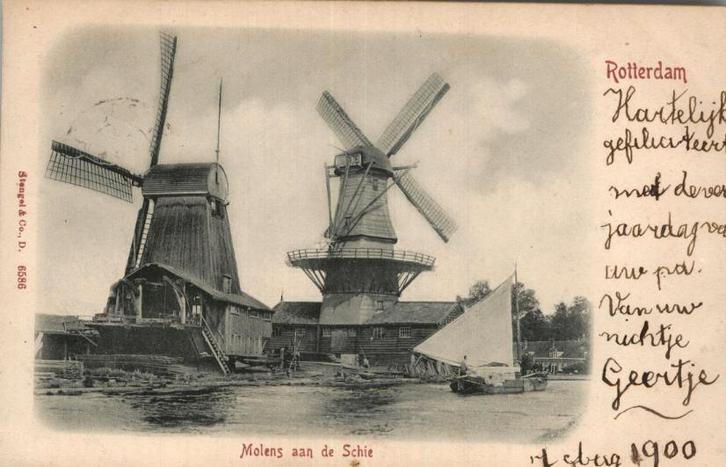 Rotterdam Molens aan de Schie kleinrondst OVERSCHIE 1900, Verzamelen, Ansichtkaarten | Nederland, Gelopen, Zuid-Holland, Voor 1920