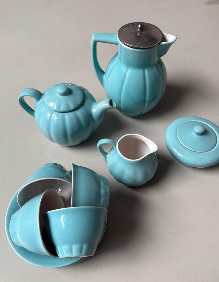 Theeservies Huizen Holland Zeegroen, Antiek en Kunst, Antiek | Servies compleet, Ophalen of Verzenden