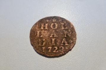 Zeer mooie Duit 1723 van HOLLAND; bodemvondst! beschikbaar voor biedingen