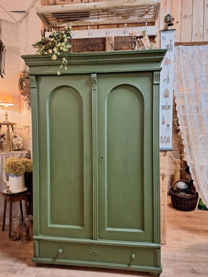 Oudgrenen kast groen oud vintage stevig ~ De Brocante Dames, Huis en Inrichting, Kasten | Overige, Ophalen