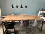 Industriele eettafel teakhout lengte 220 cm, Ophalen, Gebruikt, Teakhout, 200 cm of meer