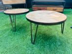 2x Salontafels (2 formaten) hout met zwart metaal, 45 tot 60 cm, Zo goed als nieuw, Rechthoekig, 55 tot 75 cm