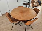 Mahonie ronde tafel antiek met stoelen cognac, Antiek en Kunst, Ophalen