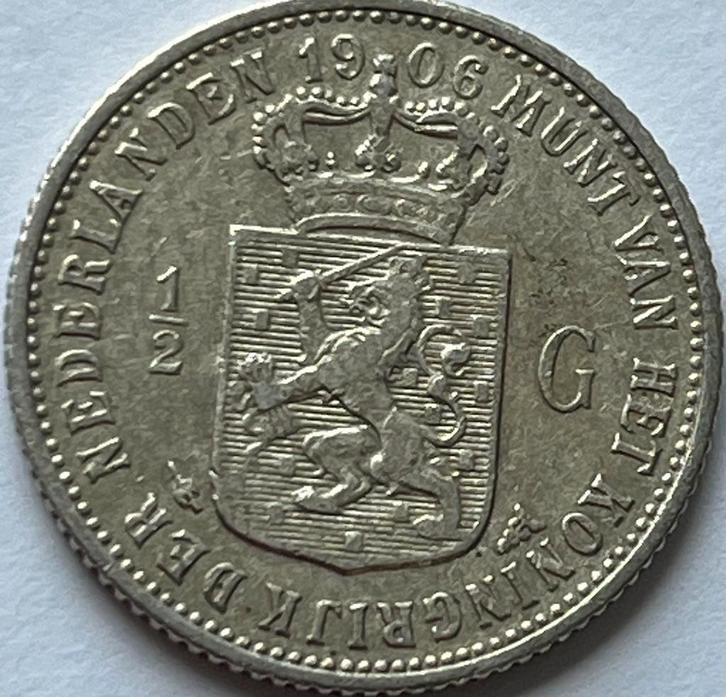Halve gulden 1906, Postzegels en Munten, Munten | Nederland, Losse munt, ½ gulden, Koningin Wilhelmina, Zilver, Ophalen of Verzenden