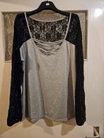 Grijs shirt met kant, Ophalen of Verzenden, Gedragen, Grijs, Lange mouw