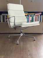 Vitra Eames EA 216 fauteuil met A 223 hocker, wit leder, Ophalen of Verzenden, Zo goed als nieuw, Metaal