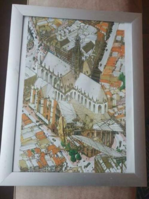 Vogelvlucht Spin Fokker boven Haarlem Wim van der Putten., Antiek en Kunst, Kunst | Litho's en Zeefdrukken, Ophalen